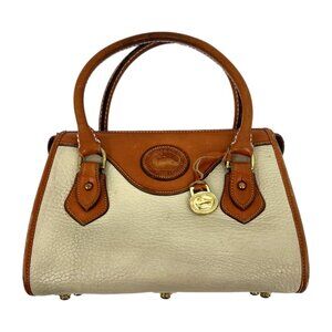 Dooney & Bourke Cream Brown Zip Leather Shoulder Bag | Vintage